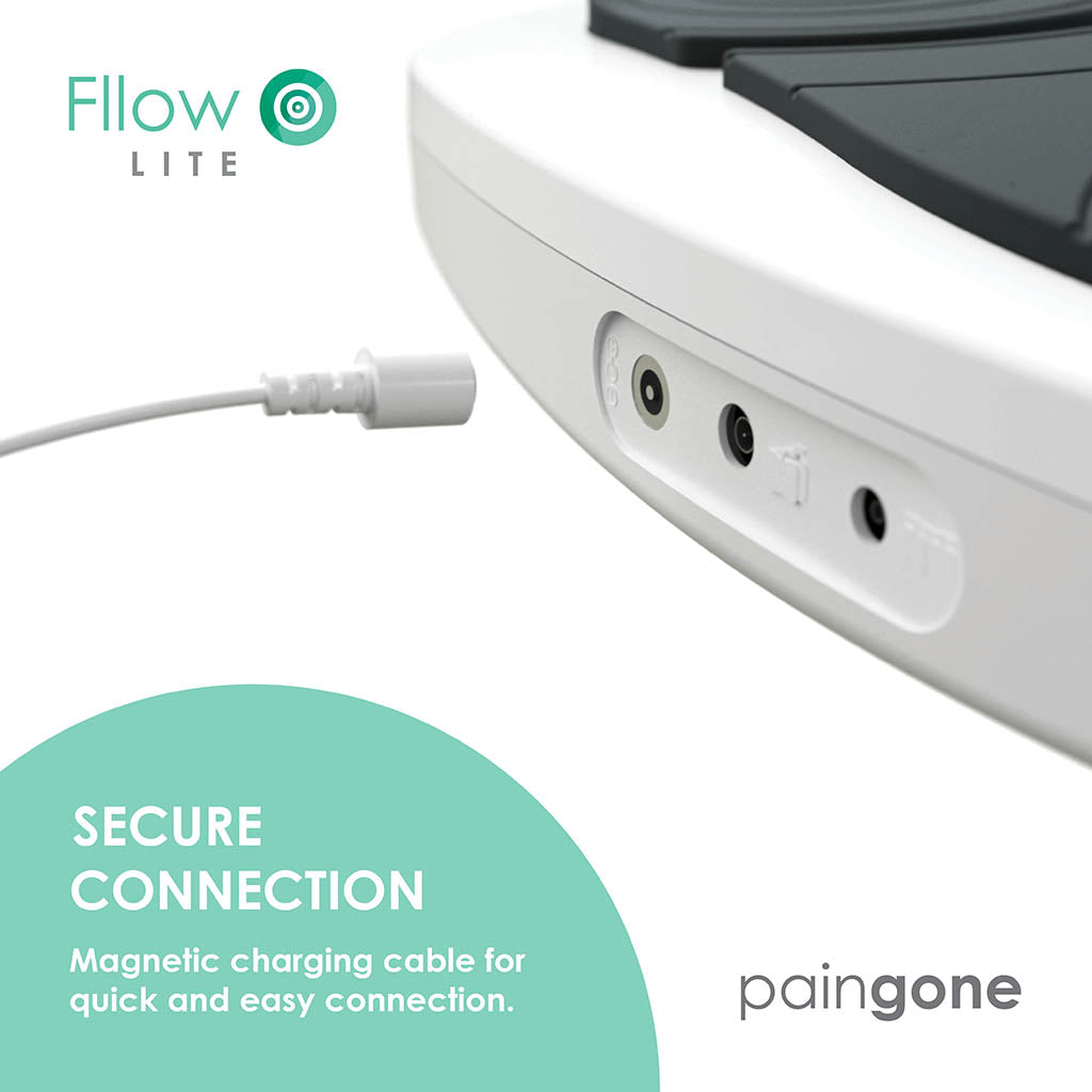 Fllow Lite charging cable going to be plugged into the device with the message "Magnetic charging cable for quick and easy connection."