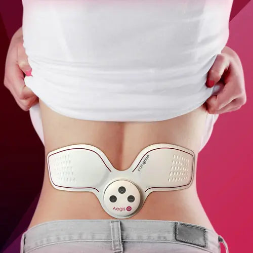 Woman wearing PainGone Aegis discreetly on her lower back
