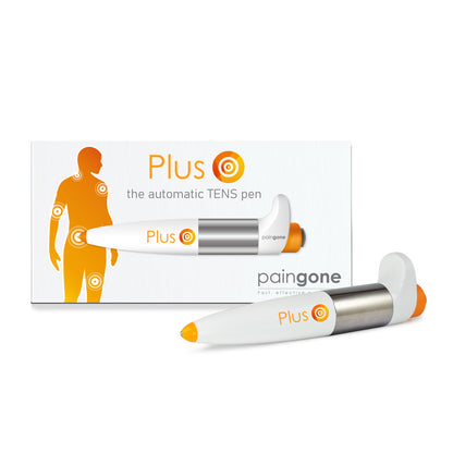 Product image of Paingone Plus pen with the box behind it