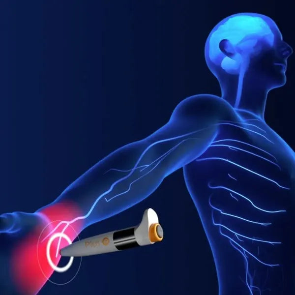 Illustration of PainGone Plus TENS pen relieving arm pain